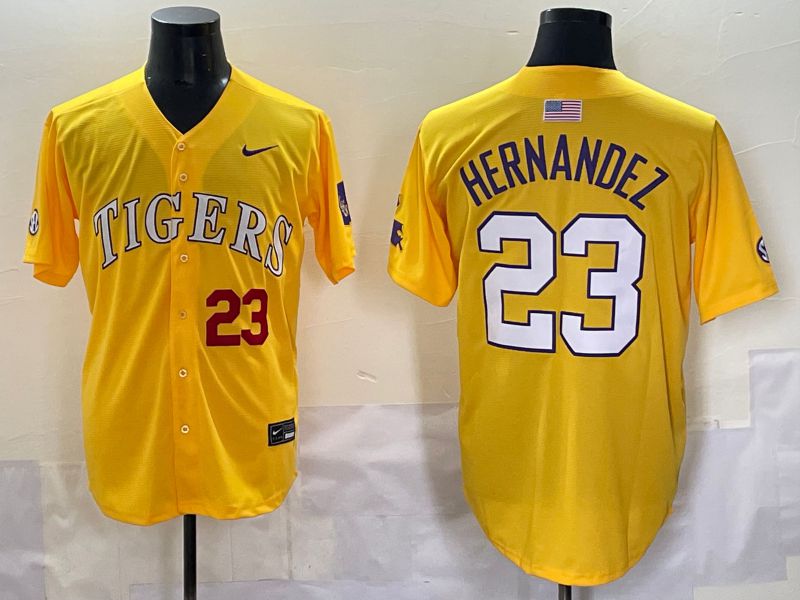 Men 2025 LSU Tigers #23 Hernandez Yellow Nike Joint Name Nike NCAA Jersey style 6->ncaa teams->NCAA Jersey